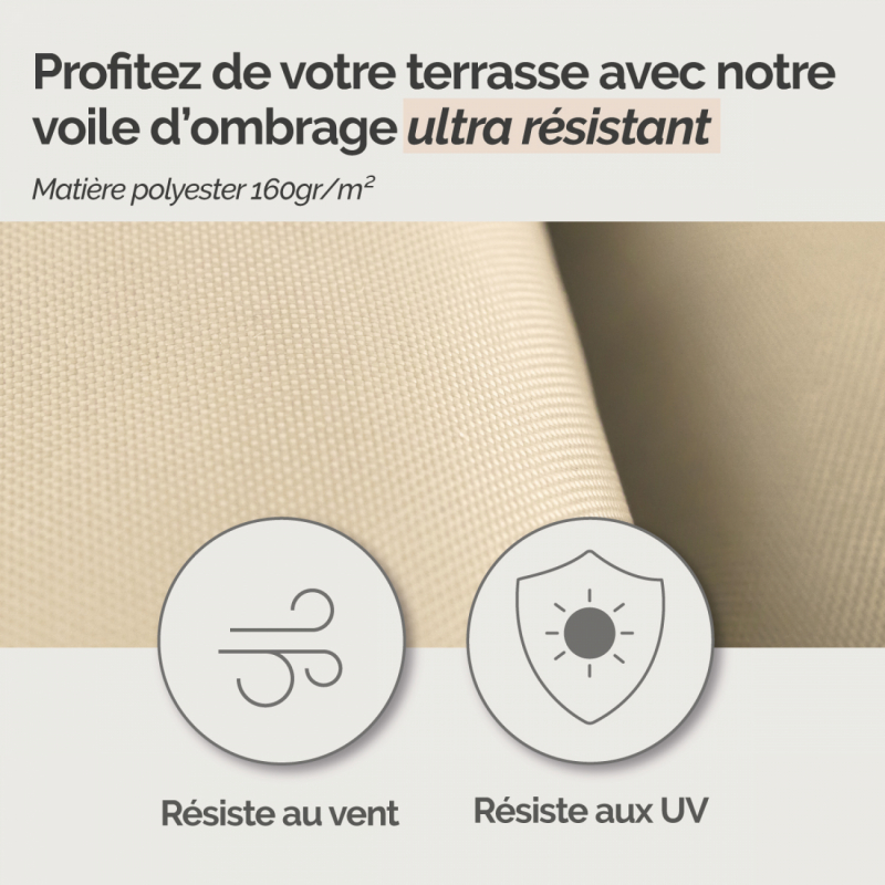 Voile d'ombrage carré - 4 x 4 m - Beige