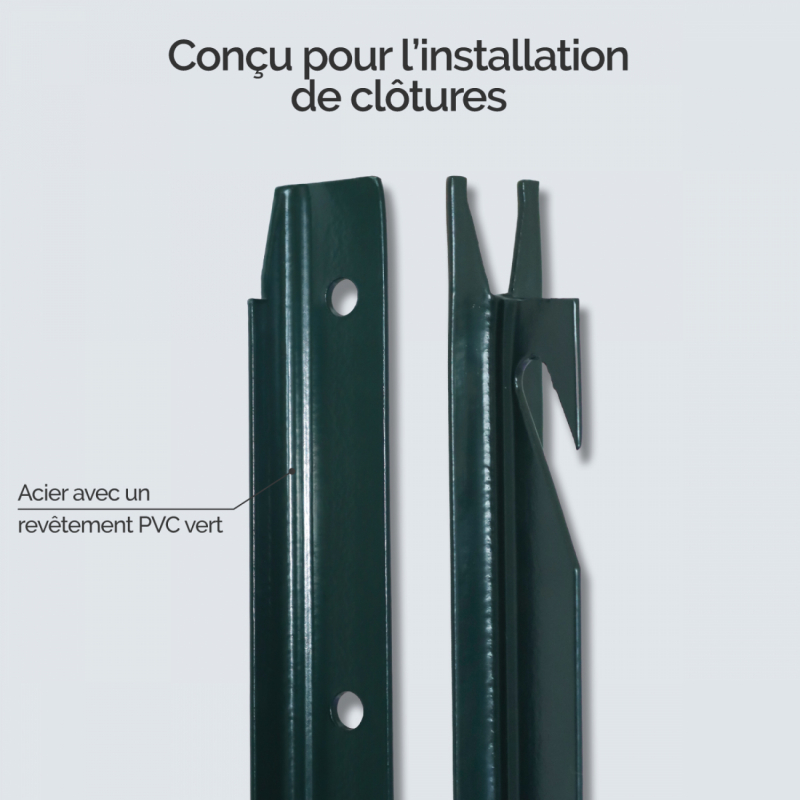 Piquet de fixation en T pour grillage - 2 m - Vert