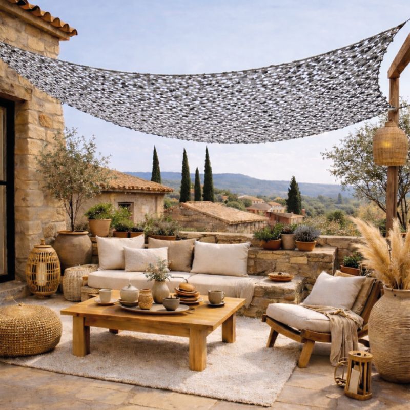 Voile d'ombrage camouflage rectangulaire - 3 x 5 m - Gris