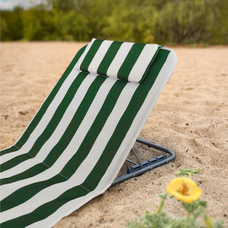 Tapis de plage avec dossier - Rayé blanc et vert