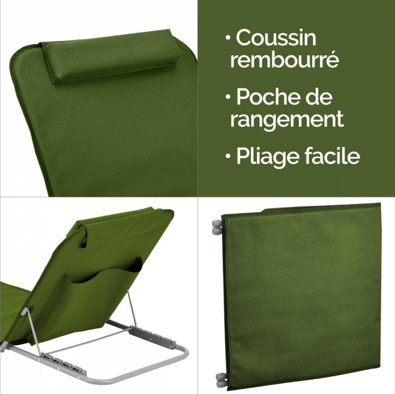 Tapis de plage avec dossier - Kaki