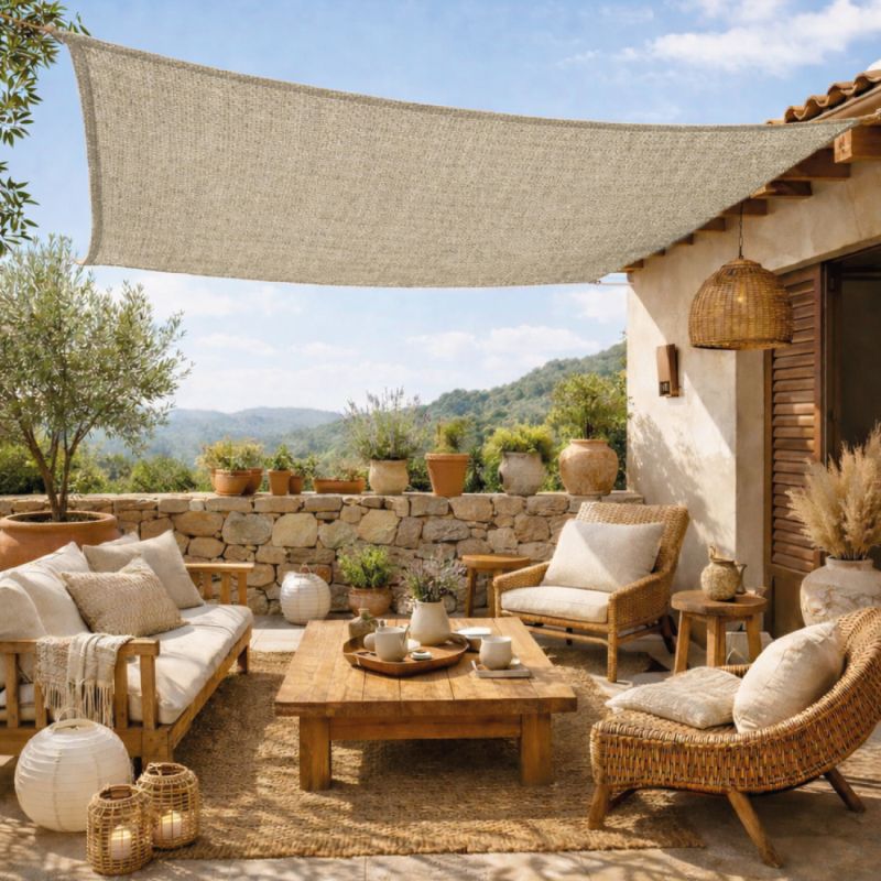 Voile d'ombrage en chanvre rectangulaire - 2 x 3 m - Beige