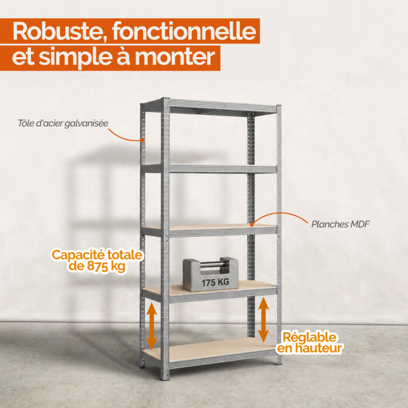 Lot de 2 étagères de stockage métallique - 90 x 40 x 180 cm - Gris