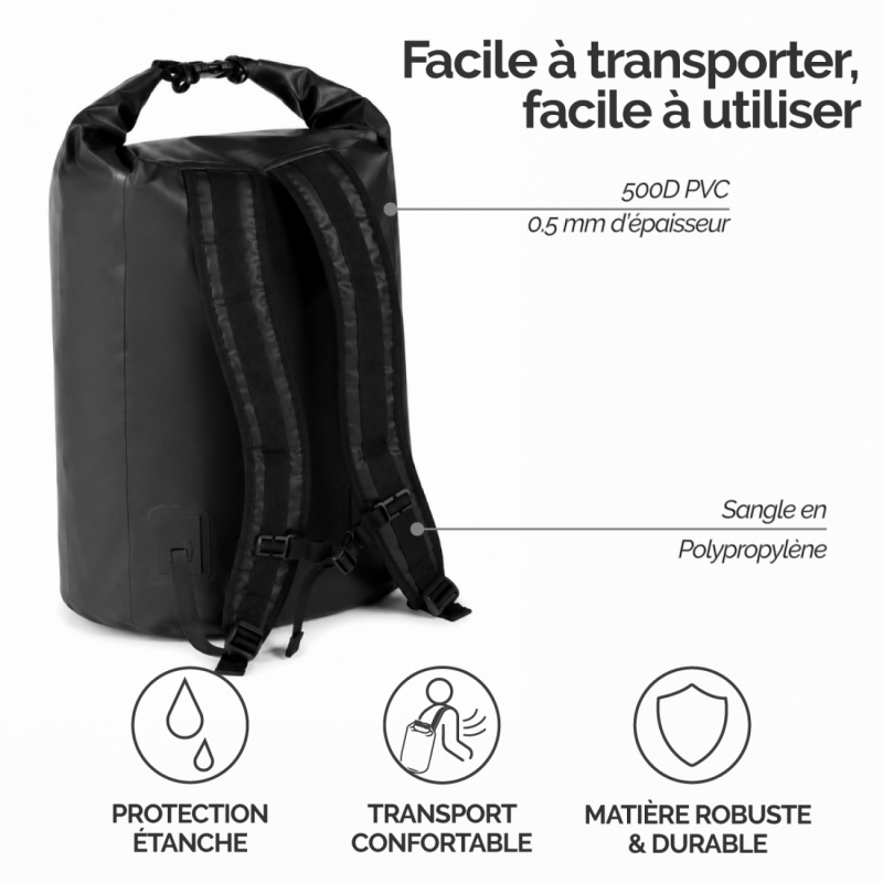 Sac étanche - 55 Litres - Noir