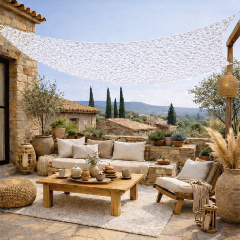 Voile d'ombrage camouflage rectangulaire - 3 x 5 m - Blanc