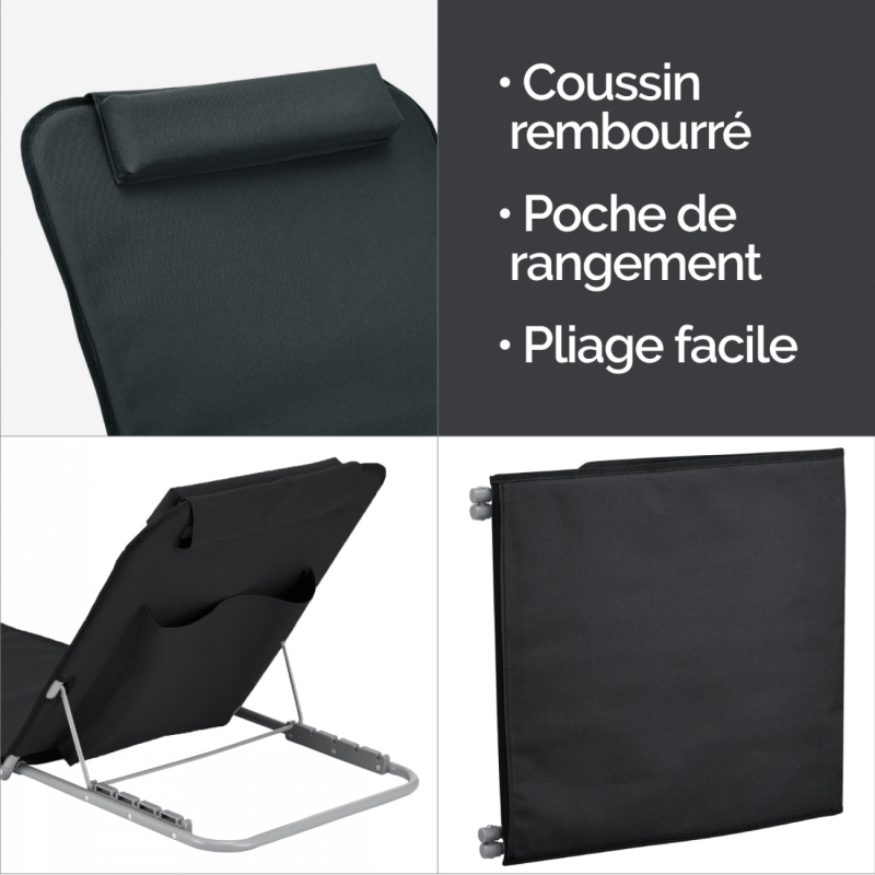 Tapis de plage avec dossier - Gris foncé