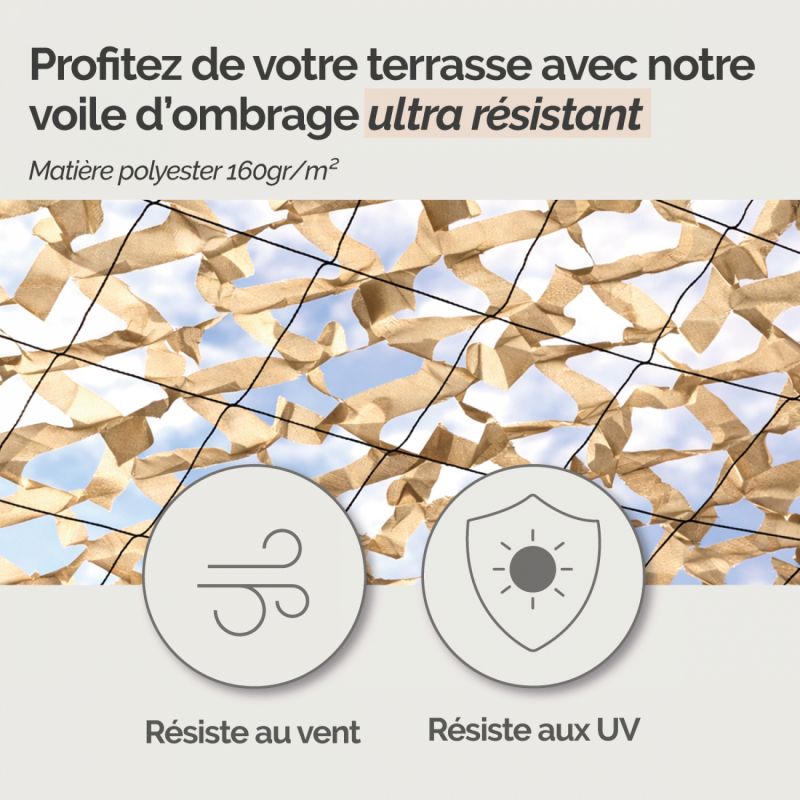 Voile d'ombrage camouflage rectangulaire - 3 x 4 m - Sable