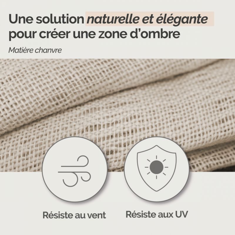 Voile d'ombrage en chanvre rectangulaire - 3 x 4 m - Beige