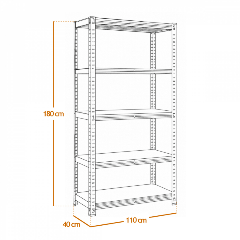 Lot de 2 étagères de stockage métallique - 110 x 40 x 180 cm - Noir