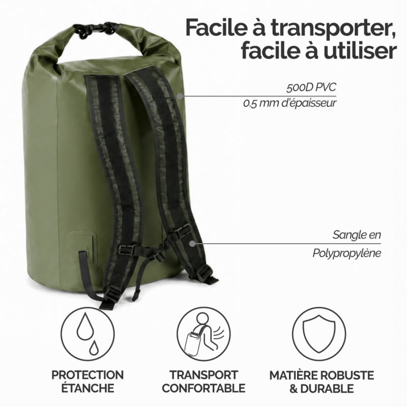 Sac étanche - 55 Litres - Kaki