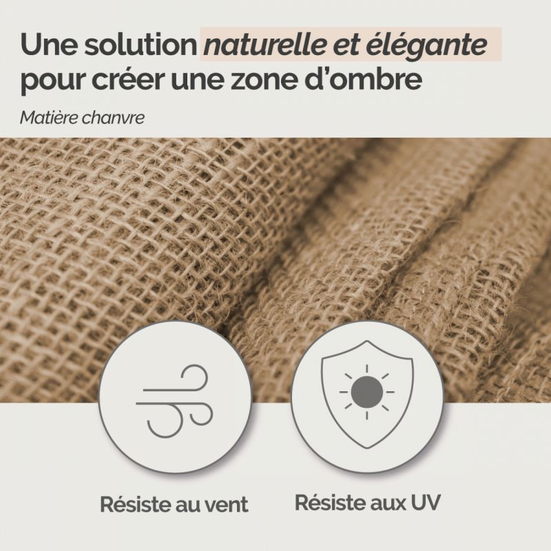 Voile d'ombrage en chanvre rectangulaire - 2 x 3 m - Marron