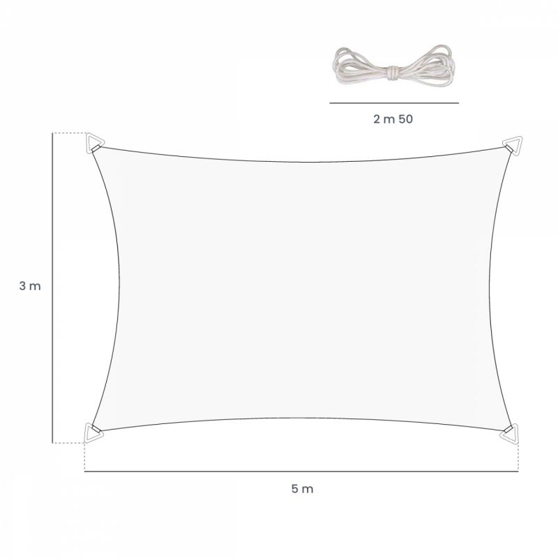 Voile d'ombrage en chanvre rectangulaire - 3 x 5 m - Marron