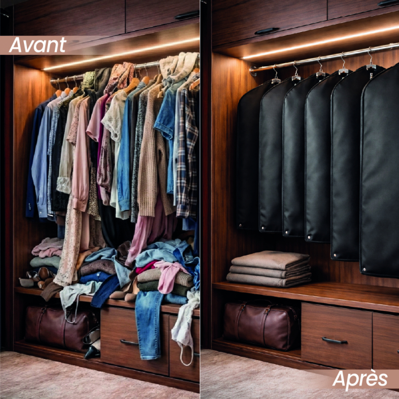 Lot de 6 housses pour vêtements premium - 60 x 120 cm - Noir