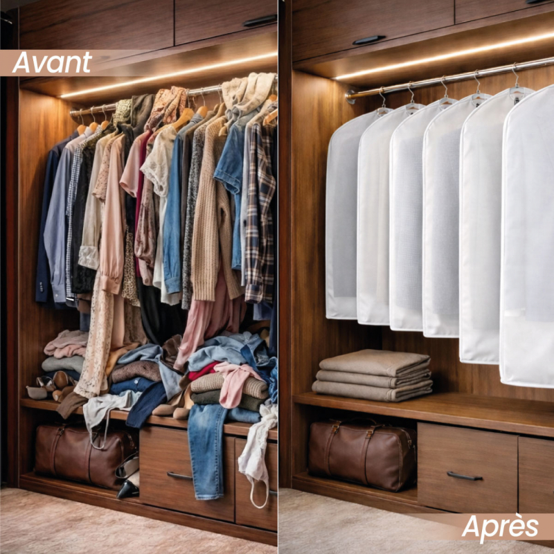 Lot de 4 housses pour vêtements - 60 x 120 cm - Transparent