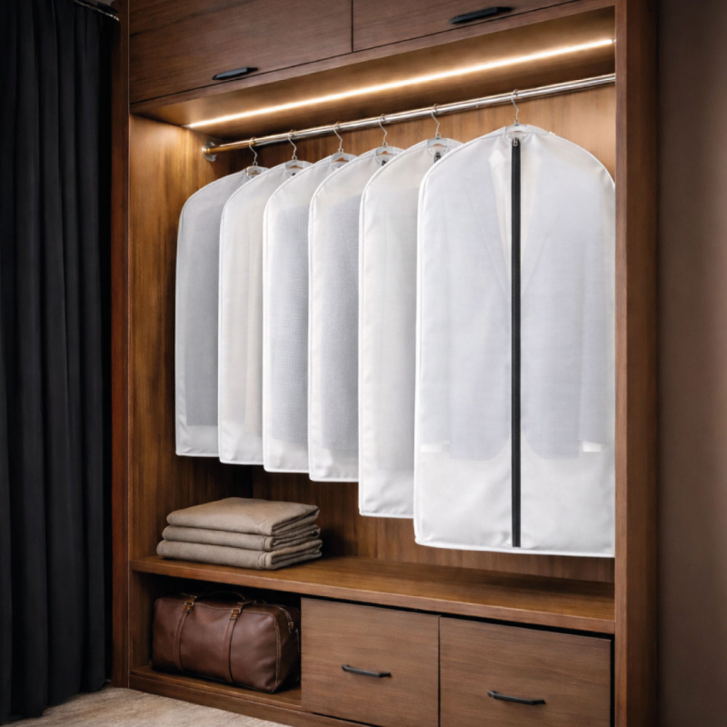 Lot de 8 housses pour vêtements - 60 x 140 cm - Transparent