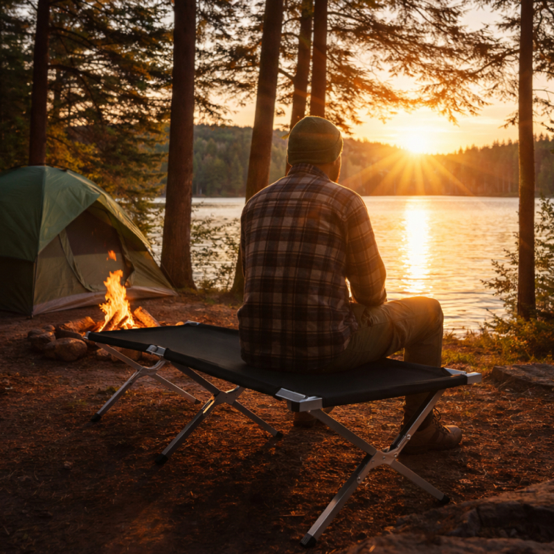 Lit de camp pliable - Noir