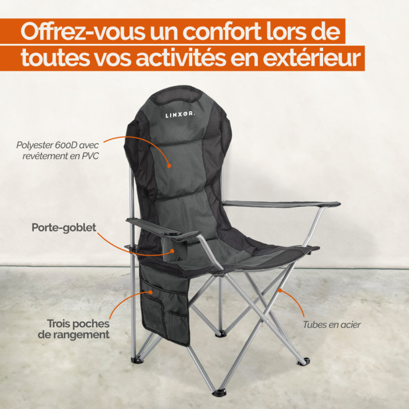 Chaise de camping pliable - Gris