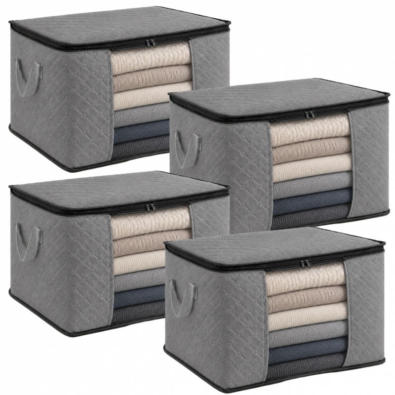 Lot de 4 sacs de rangement 60L en tissu - Gris