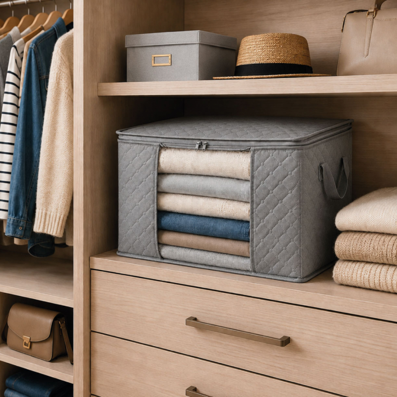 Lot de 4 sacs de rangement 60L en tissu - Gris