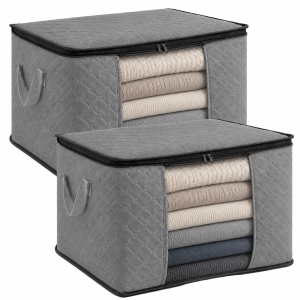 Lot de 2 sacs de rangement 60L en tissu - Gris