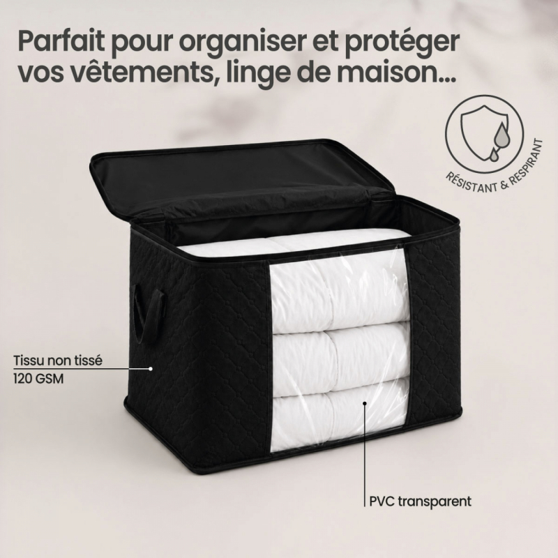 Lot de 2 sacs de rangement 90L en tissu - Noir