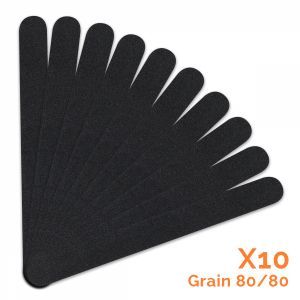 Lot de 10 limes à ongles droites premium - Grain 80/80 - Noir