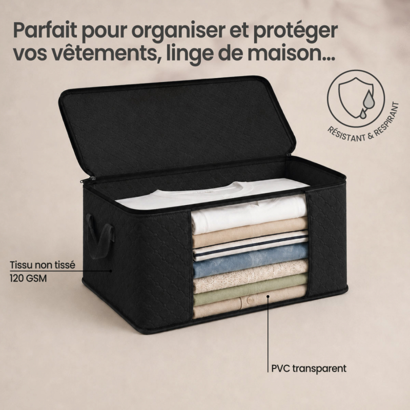 Lot de 8 sacs de rangement 35L en tissu - Noir