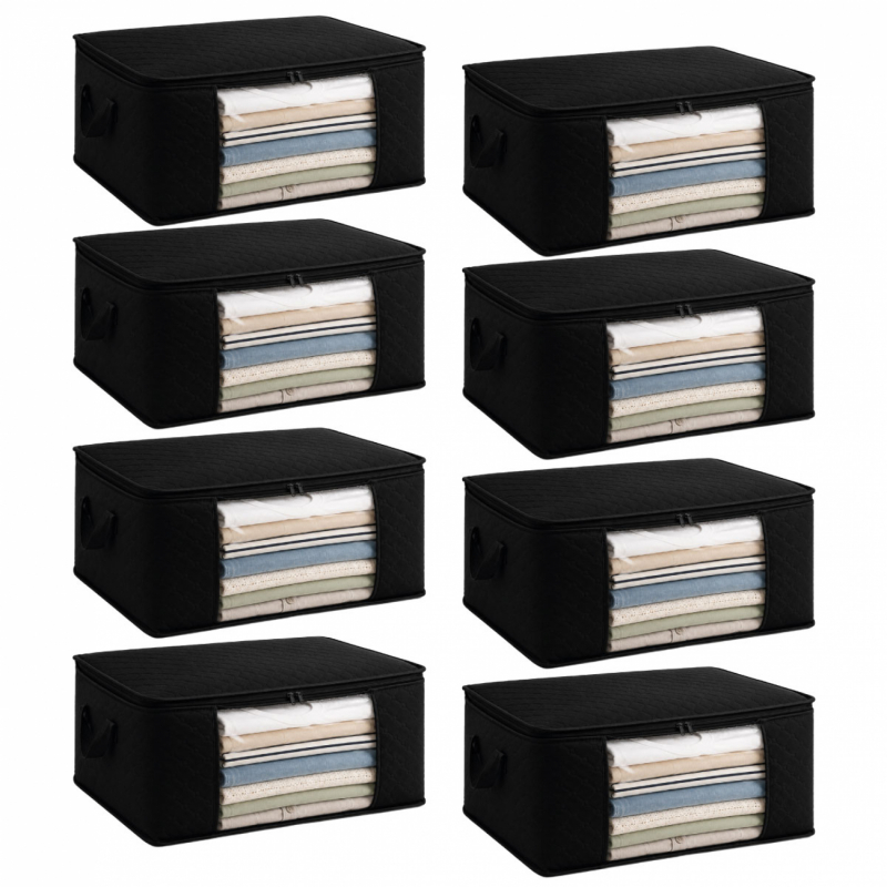 Lot de 8 sacs de rangement 35L en tissu - Noir