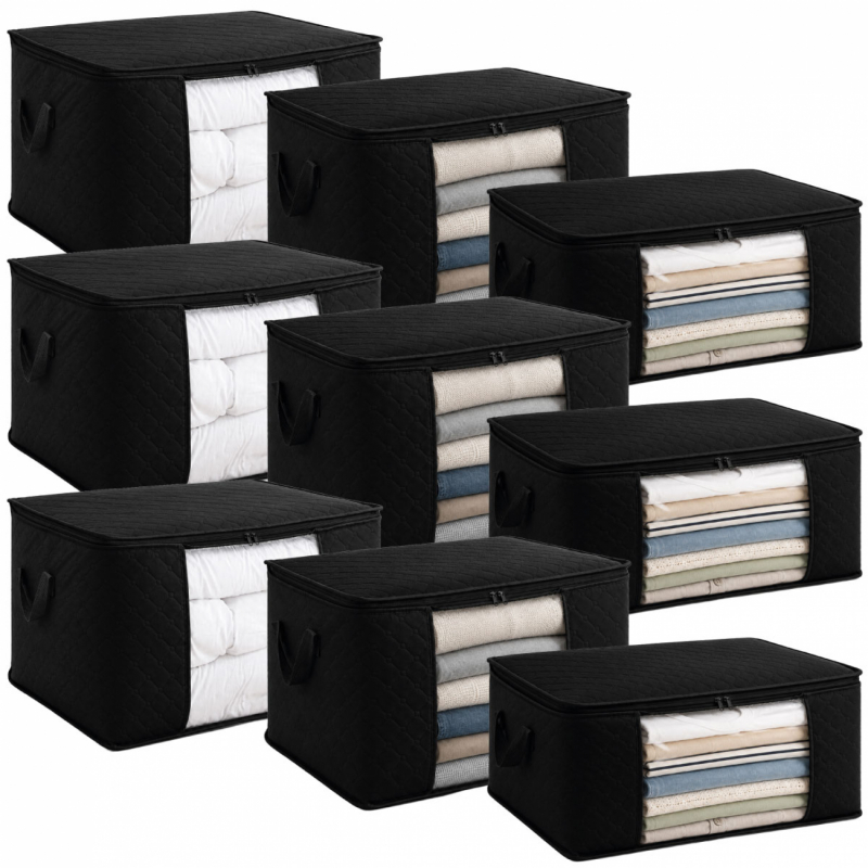 Lot de 9 sacs de rangement 35L, 60L et 90L en tissu - Noir
