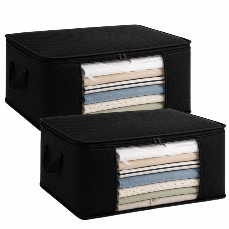 Lot de 2 sacs de rangement 35L en tissu - Noir