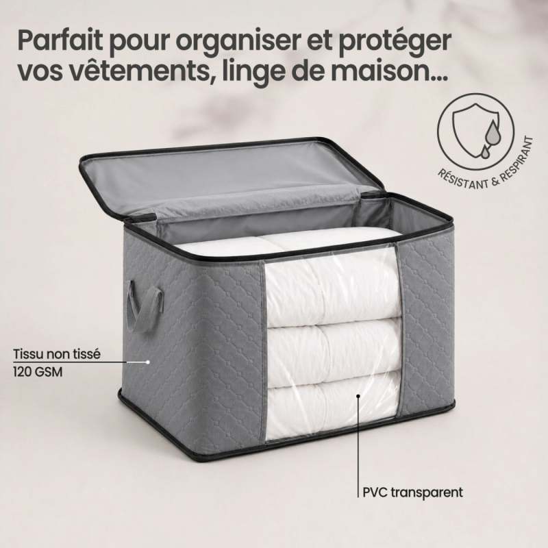 Lot de 2 sacs de rangement 90L en tissu - Gris