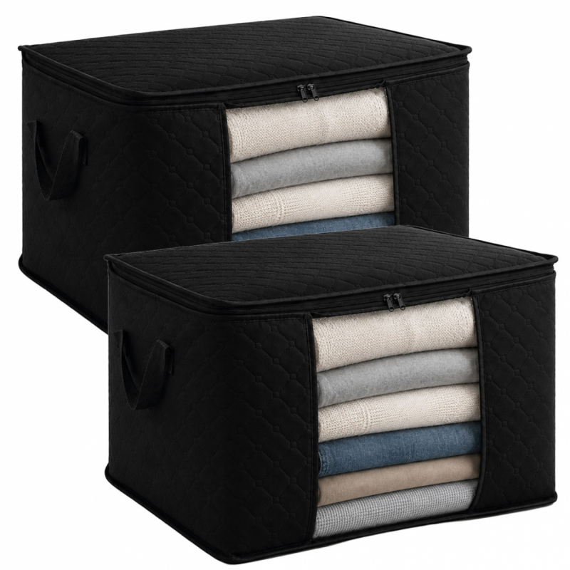 Lot de 2 sacs de rangement 60L en tissu - Noir