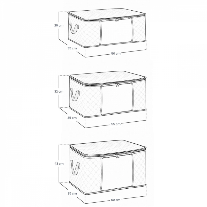 Lot de 6 sacs de rangement 35L, 60L et 90L en tissu - Noir