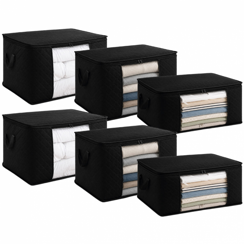 Lot de 6 sacs de rangement 35L, 60L et 90L en tissu - Noir