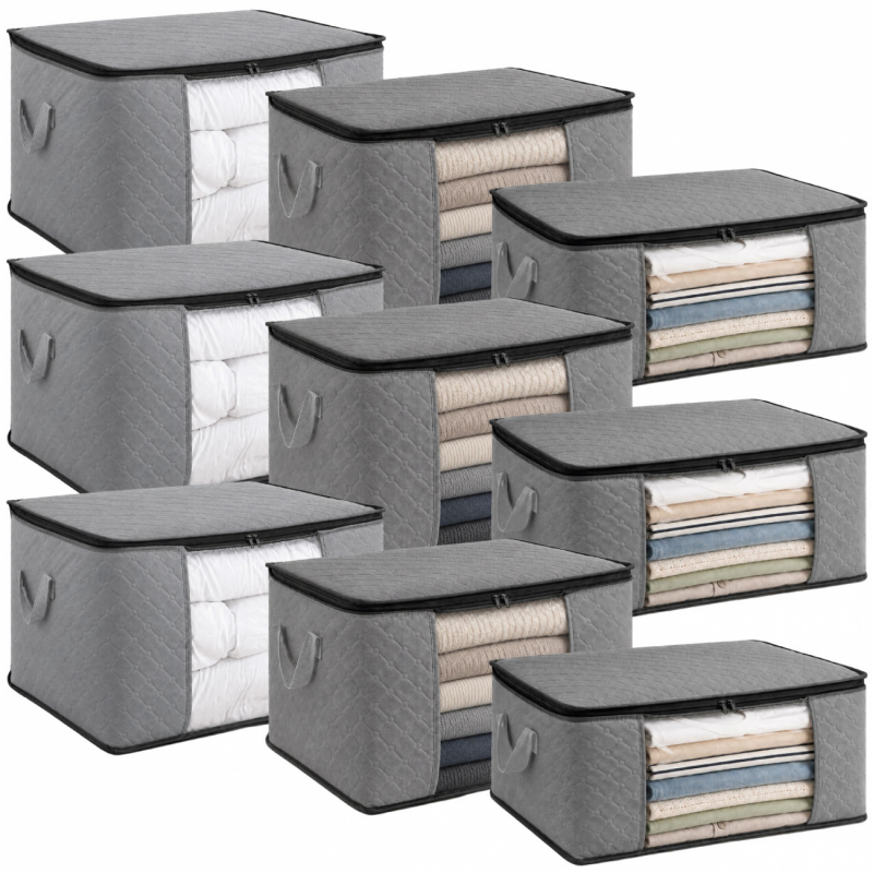 Lot de 9 sacs de rangement 35L, 60L et 90L en tissu - Gris
