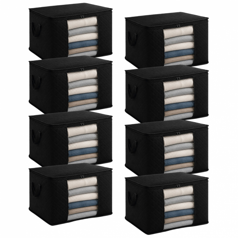 Lot de 8 sacs de rangement 60L en tissu - Noir