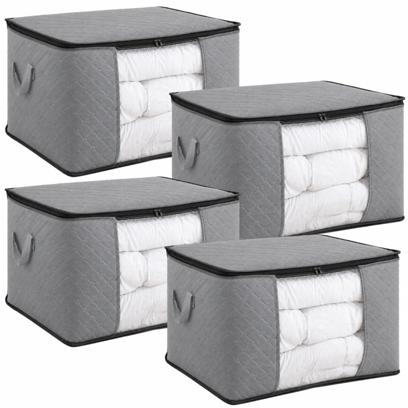 Lot de 4 sacs de rangement 90L en tissu - Gris