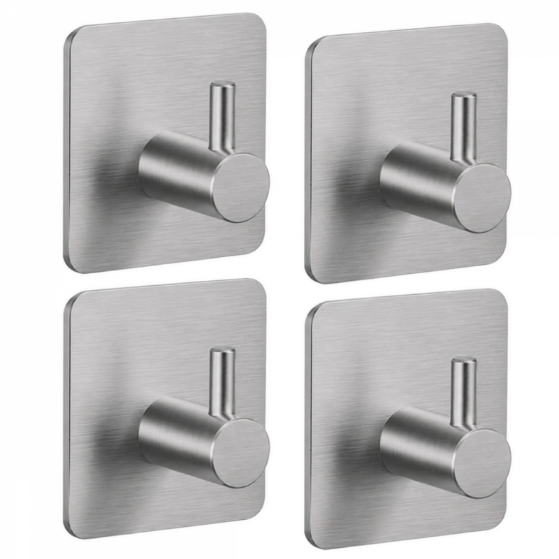Lot de 4 crochets de fixation muraux adhésifs - Chrome