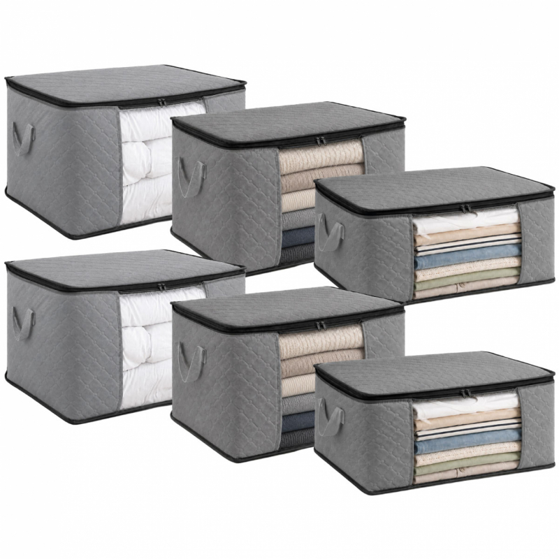 Lot de 6 sacs de rangement 35L, 60L et 90L en tissu - Gris