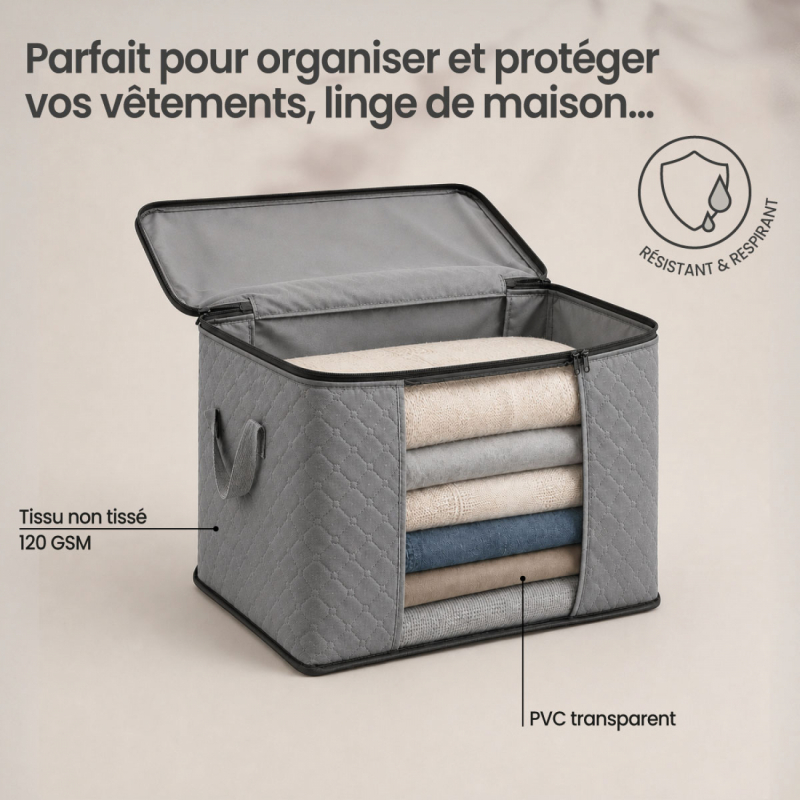 Lot de 3 sacs de rangement 35L, 60L et 90L en tissu - Gris