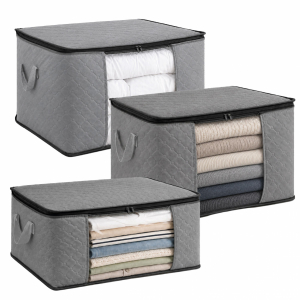 Lot de 3 sacs de rangement 35L, 60L et 90L en tissu - Gris