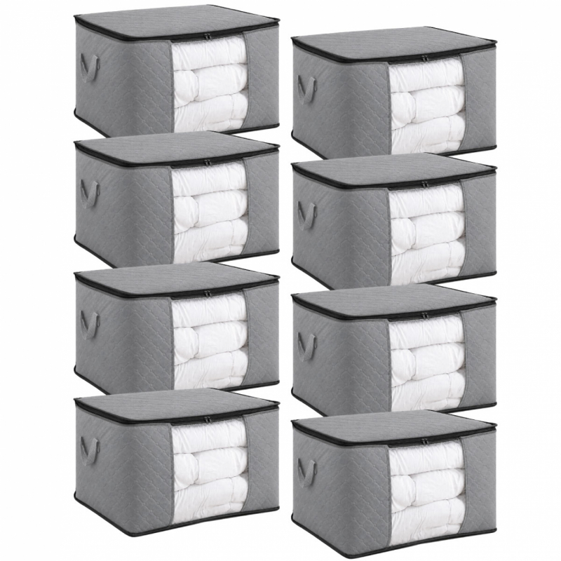Lot de 8 sacs de rangement 90L en tissu - Gris