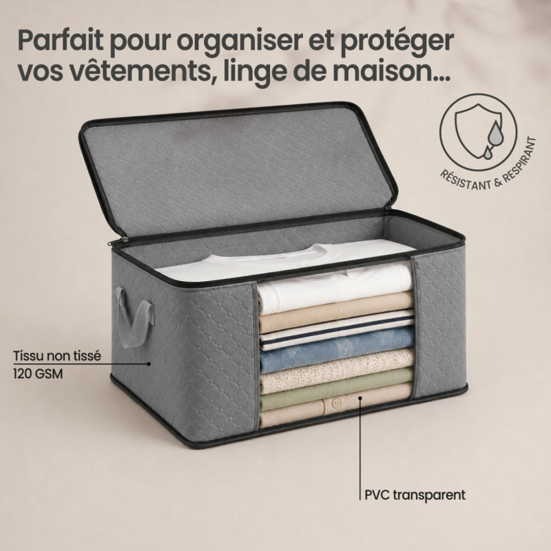 Lot de 8 sacs de rangement 35L en tissu - Gris