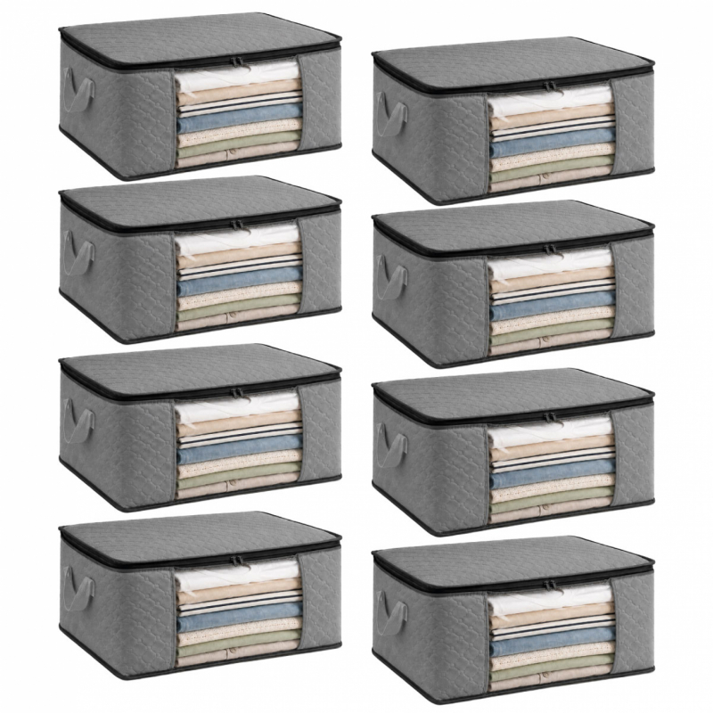 Lot de 8 sacs de rangement 35L en tissu - Gris