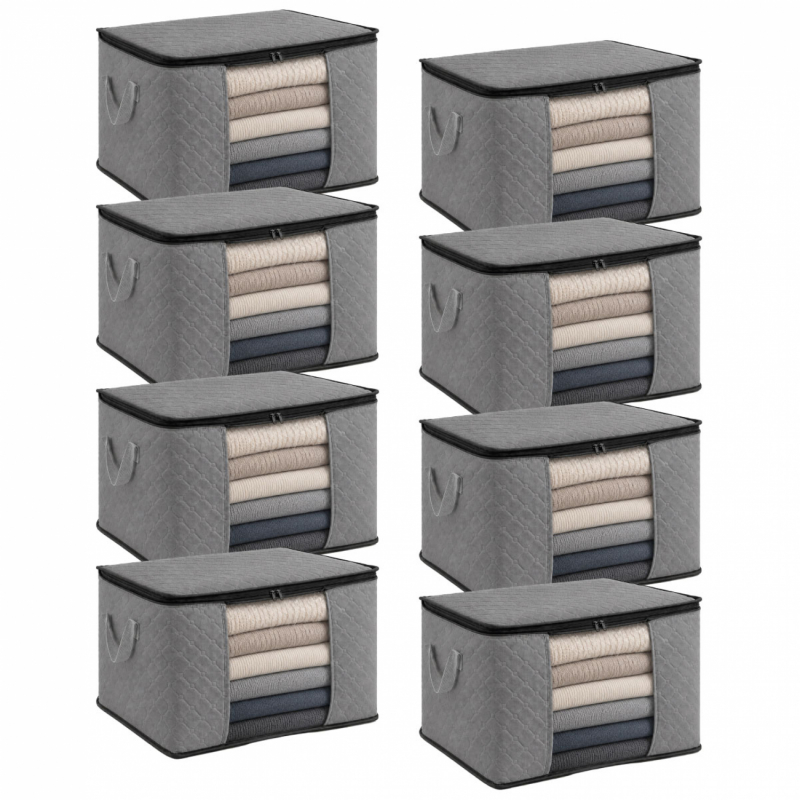 Lot de 8 sacs de rangement 60L en tissu - Gris