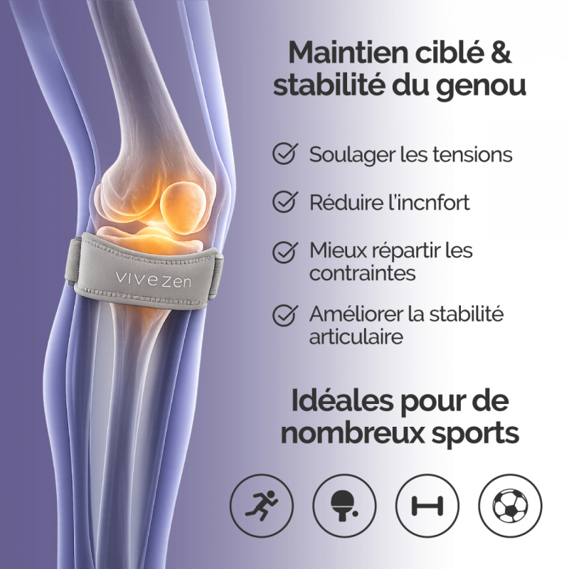 Lot de 4 sangles de soutien pour genoux - Gris