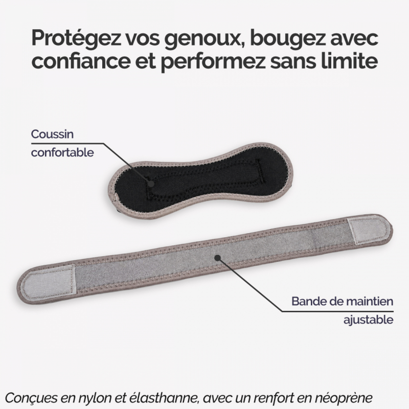 Lot de 4 sangles de soutien pour genoux - Gris