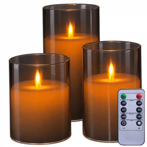 Lot de 3 bougies à LED effet verre - Gris