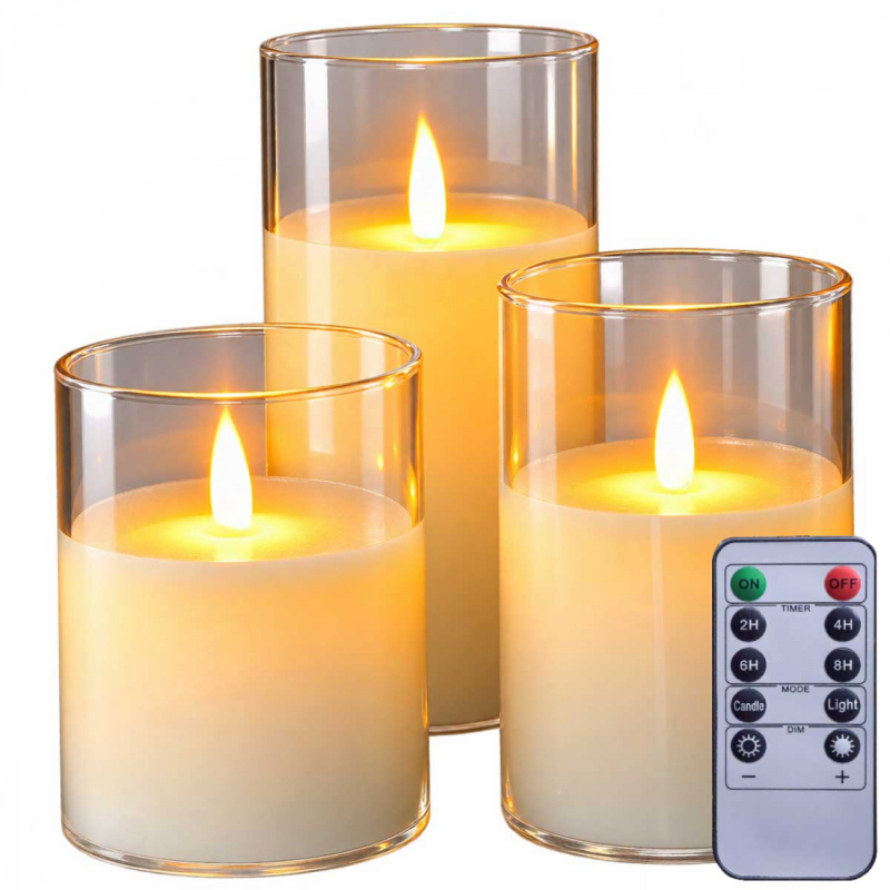 Lot de 3 bougies à LED effet verre - Transparent