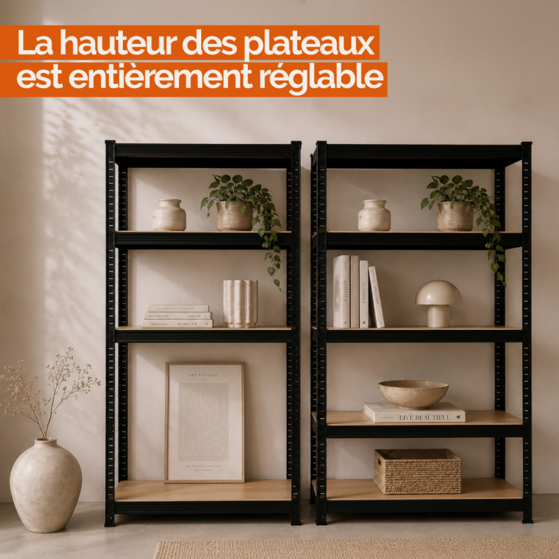 Étagère de stockage métallique - 180 x 90 x 40 cm - Noir